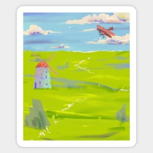 Flying over the green meadow Sticker